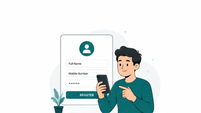 A student filling in a sign-up form on their phone